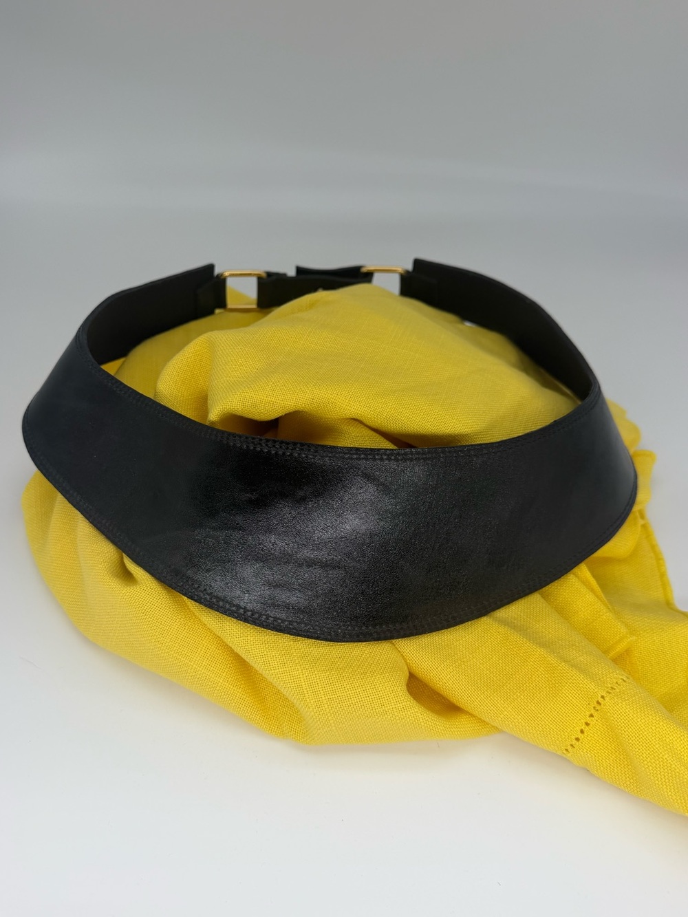 Vintage Black Leather Wide Waist Belt with Gold Ring Hardware Accent